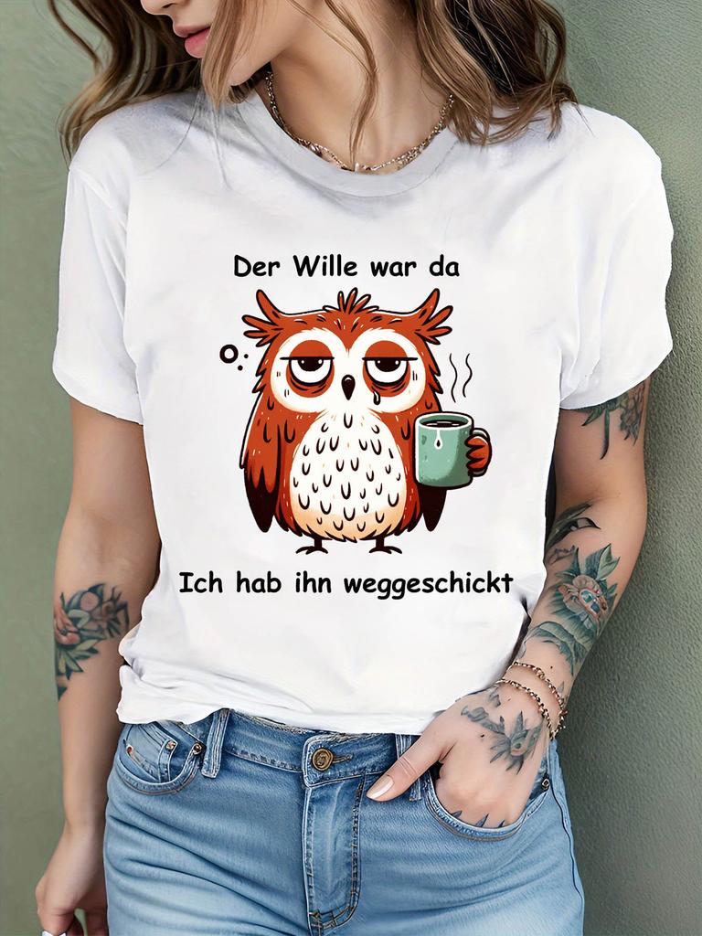Sleepy Owl Coffee Lover's Funny German Quote T-shirt