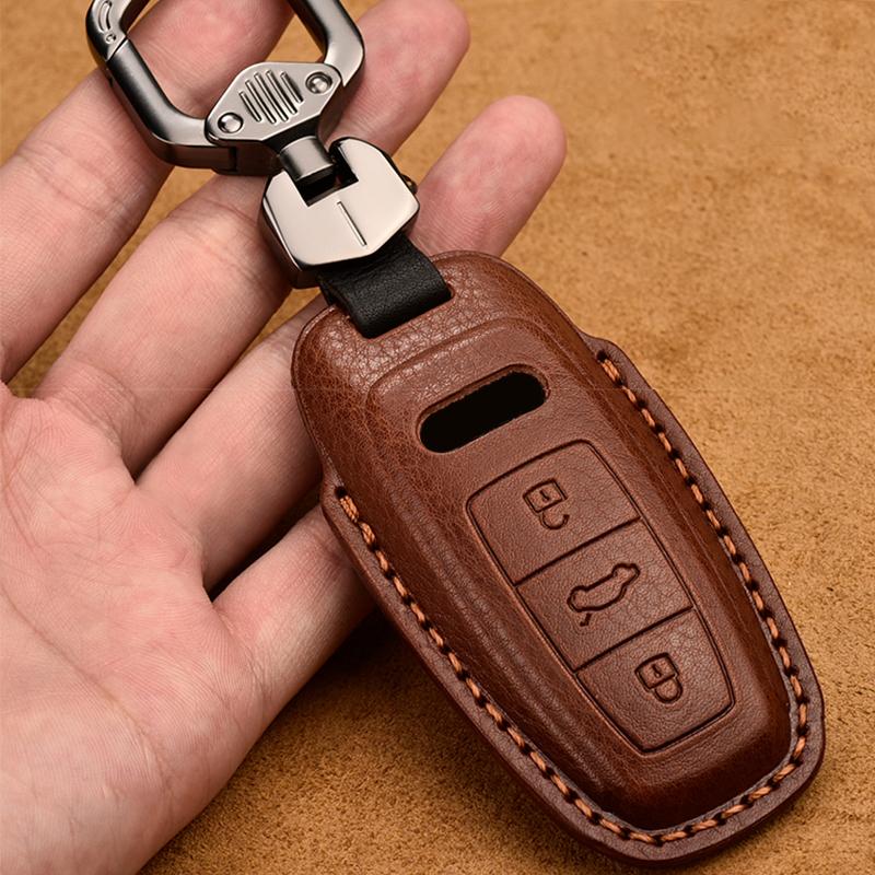 Leather Car Key Case Cover Fob For A3 A4 B9 A6 C8 A7 S7 4K A8 D5 S8 Q7 Q8 SQ8 E-tron 2018 2019 2020 2021 Auto Accessories