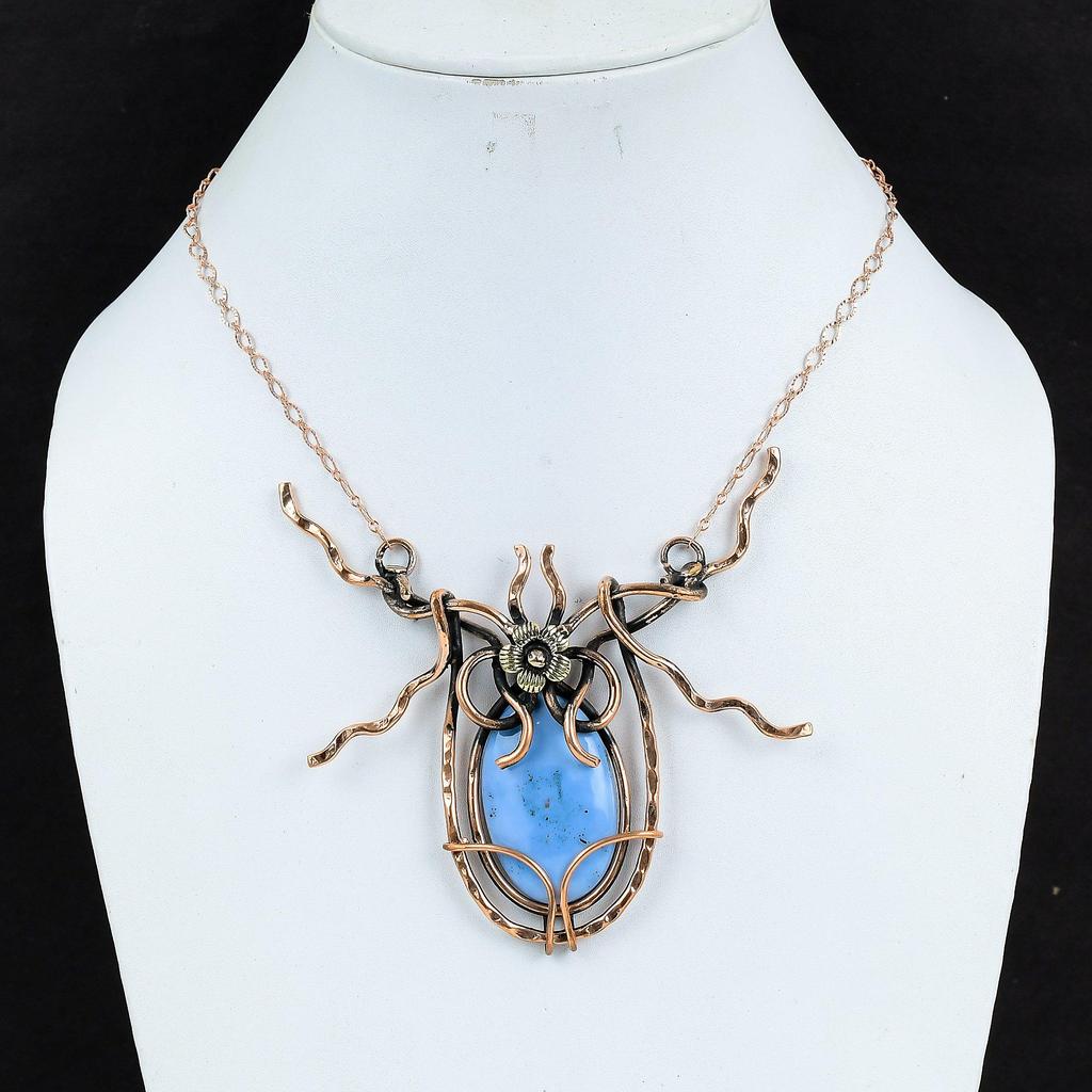 Ожерелье Owyhee Blue Opal, ожерелье из медной проволоки, регулируемое ожерелье, ювелирные изделия из драгоценных камней, ожерелье ручной работы, подарки для жены, медные украшения