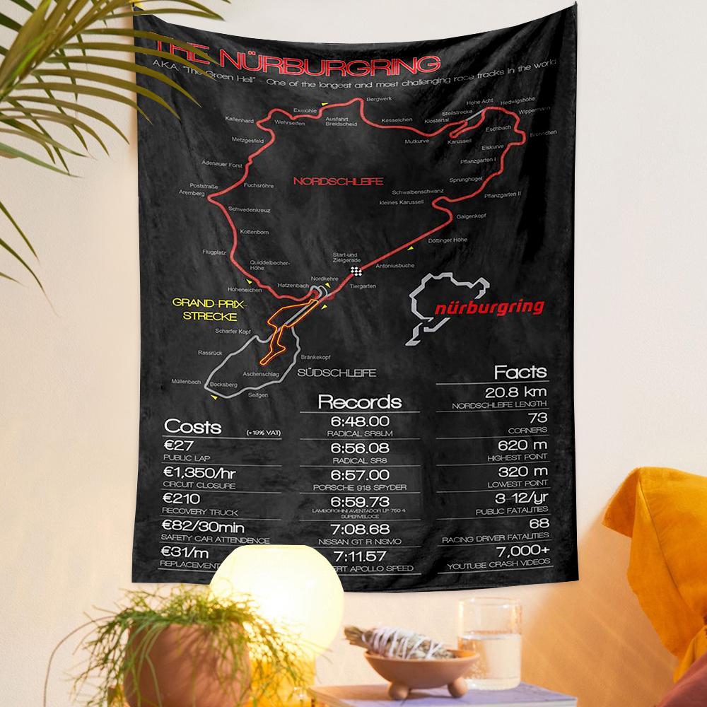 Nurburgring Track Map Facts Infographic F1 Racing Fans Bohemian Tapestry for Fans Home Decor