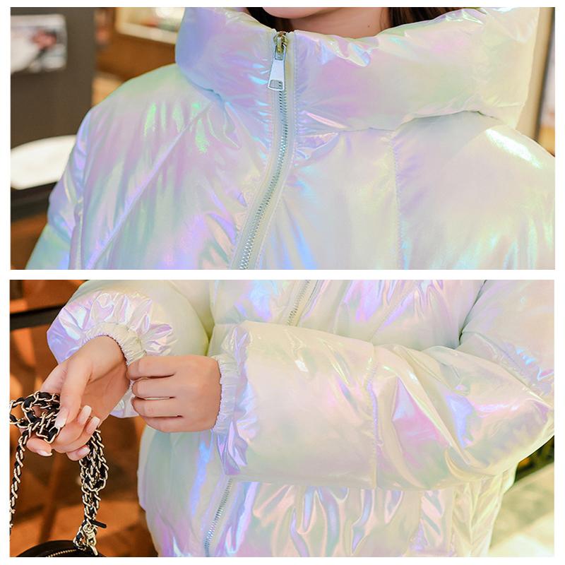 Женские парки, модная зимняя куртка, блестящая пуховая парка с хлопковой подкладкой, верхняя одежда с капюшоном, однотонная женская куртка, зимнее пальто