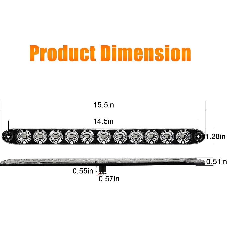 15.5" Red LED Trailer Light Bar Clear Lens Stop Turn Tail Lights Red Park Third 3Rd Brake Light Truck Trailer Marker Identification Light Bar IP67