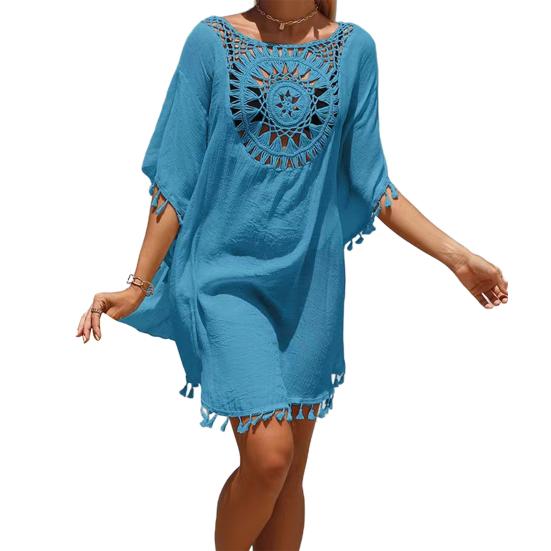 Женский летний купальник, повседневный, с открытыми плечами, с кисточками, пляжный халат, свободный, прозрачный, бикини, накидка для пляжа, бассейна, загара