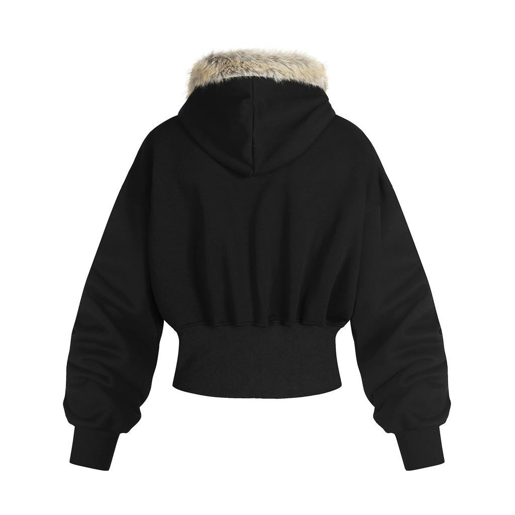 New Fall Hooded Jacket Women's Faux Fur Cropped Coat High Waist Short Outerwear Y2K Streetwear Zip Up Clothing