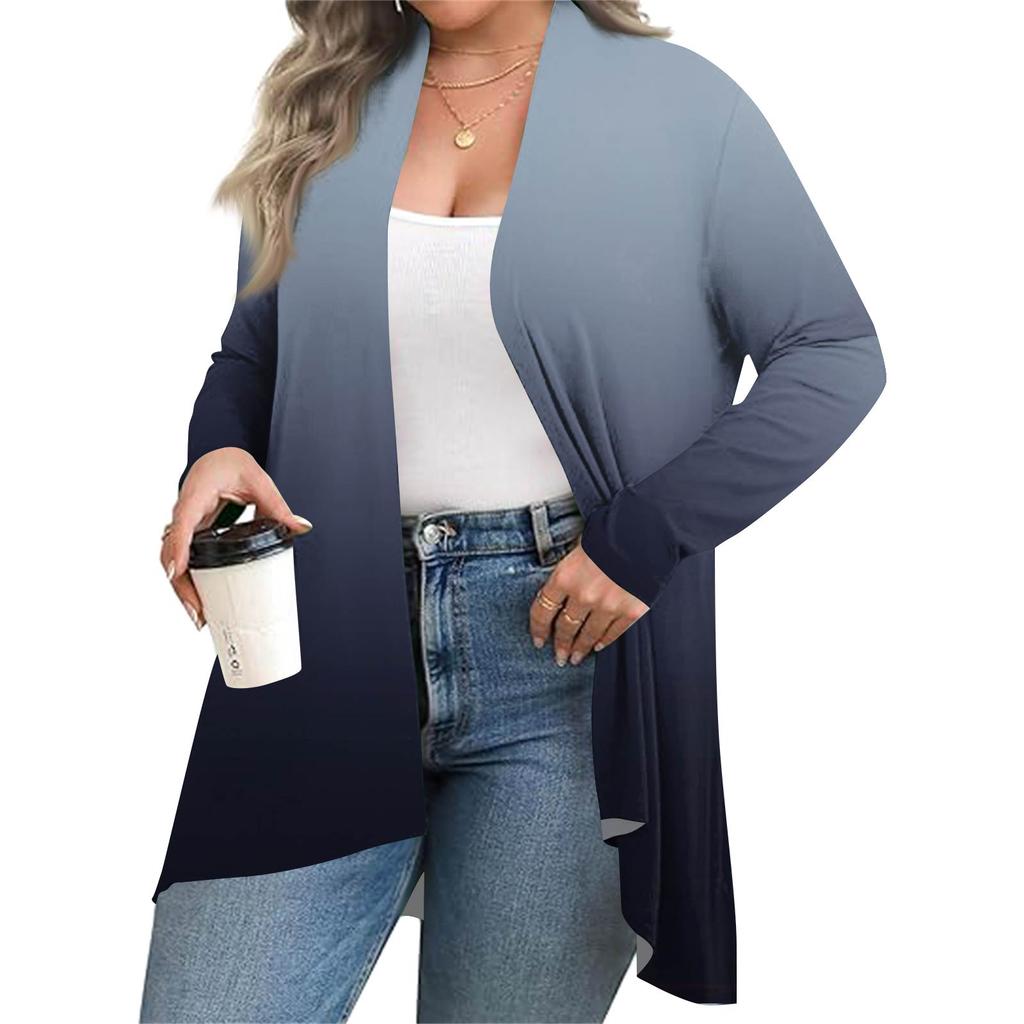 Женский осенне-зимний модный повседневный кардиган средней длины с принтом и длинным рукавом