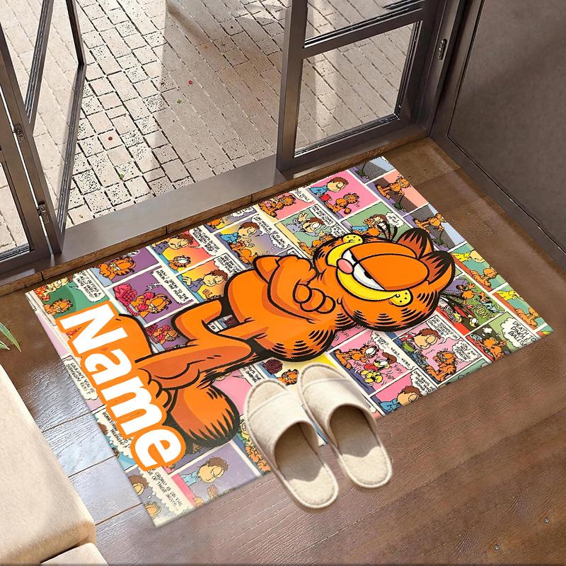 Custom Name Personalized Garfield Print Carpet, Versatile Home Decor Rug, for Playroom, Apartment, Balcony, Entryway, Hallway Gift