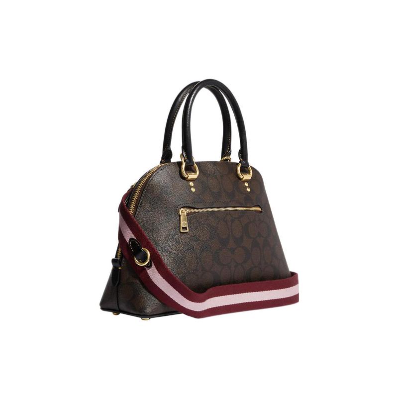 COACH Katy 30 classic presbyopic zipper closure ski patch leather and coated canvas shoulder crossbody handbag large size women's dark brown