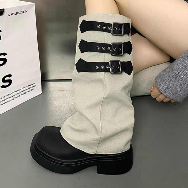 Платформа Женские Высокие Сапоги Плоские Туфли До Колена Дизайнерская Обувь Женские Тенденции 2024 Модные Зимние Сапоги Новые Готические Челси Женские Сапатос