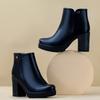 Women's Ankle Boots Chunky Stacked Heel Zipper Booties Winter Warm Autumn Square High Heel Platforms PU Leather Booties
