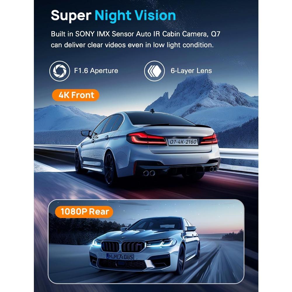 Navycrest 4K видеорегистратор передний и задний с картой 64 ГБ, встроенный 5G WiFi, Видеорегистратор для автомобилей 4K передний и 1080P задний, Видеорегистраторы для