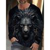 The Lion Graphic Men's Long Sleeve T-shirt for Men Clothing Casual Men's Top Tees Fashion Animal 3D Full Printing Streetwear