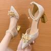 Fashion Shoes Women Summer High Heels Women Wedding Shoes Luxury Bride Gold Heels Mary Jane Shoes Ladies Pumps Sandals Zapatos De Mujer