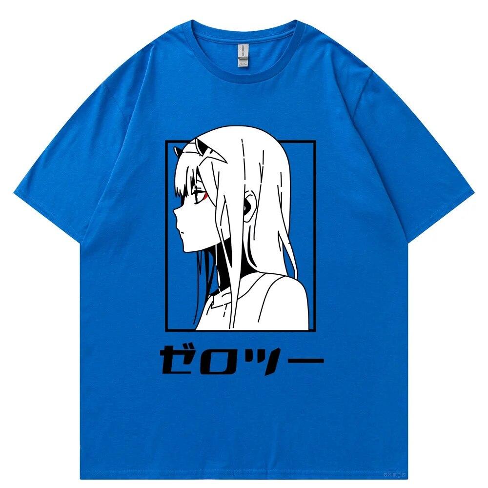 Футболка с японским аниме унисекс Kawaii Cartoon Zero Two Футболка Harajuku Топы унисекс Unisexga Футболки с рисунком Свободные топы унисекс большого размера Футболка