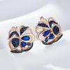 Personality Black Plated Blue Green Zircon Flower Earrings for Women Luxury Gold Color Vintage Earrings Wedding Party Costume Jewelry