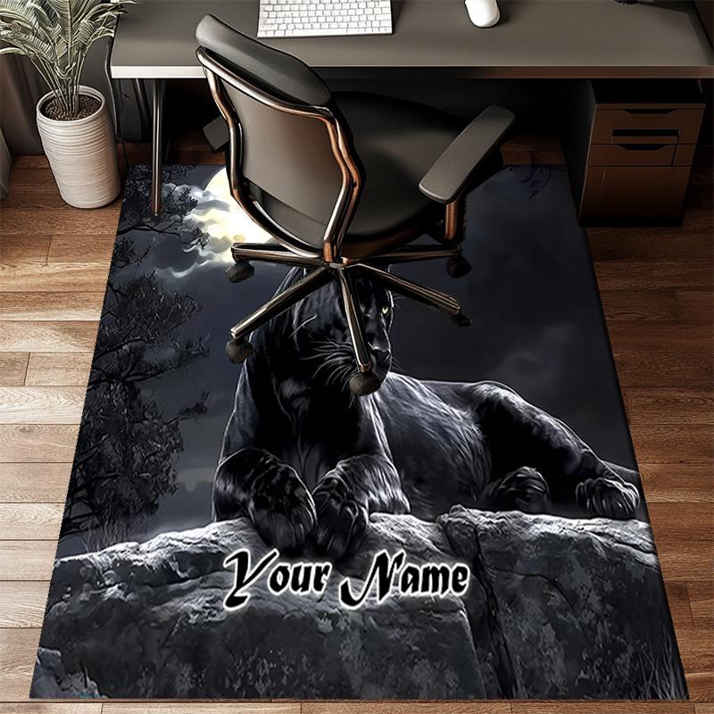 1PC Custom Name Night Panther Moonlight Theme Floor Mat Ideal for Living Room, Game Rooms, Office, Bedroom Floor Mat Design