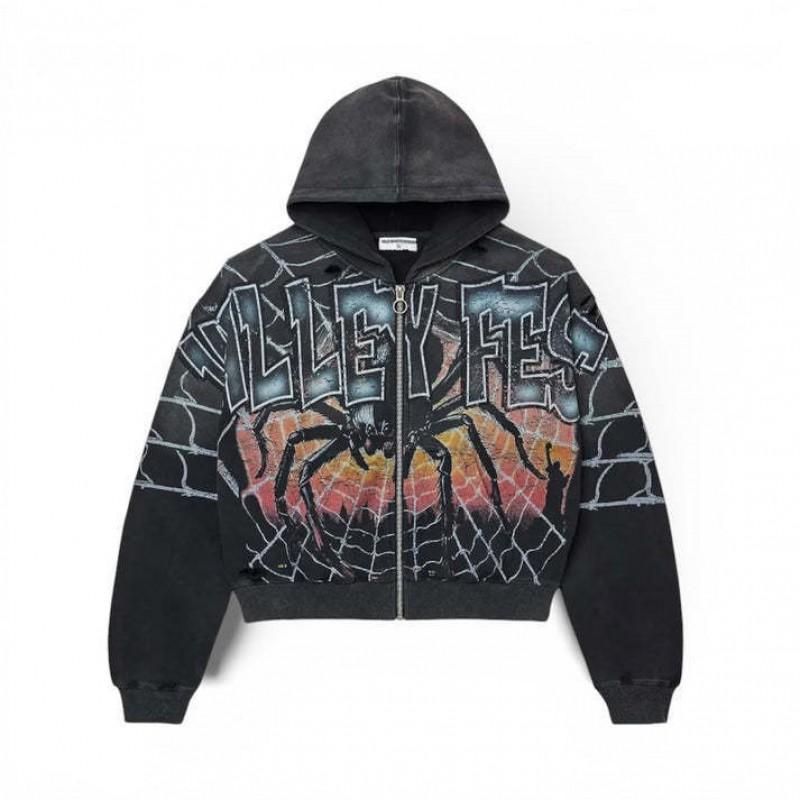 Unisex Oversized Hooded Zip-Up Sweatshirt With Graffiti Print Casual Streetwear