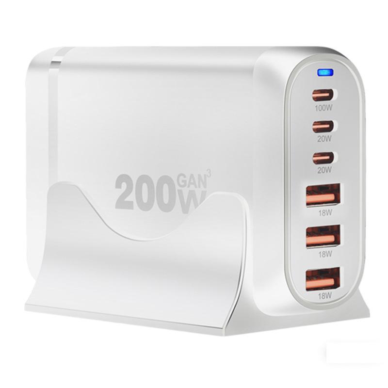 200W GaN Multi-Port PD Fast Charger with 2A4C Ports for Phones & Laptops