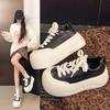 Ugly Cute Platform Bread Shoes Women's 2025 Autumn New Versatile Muffin Shoes Leather Lace-up Casual Sports Board Shoes