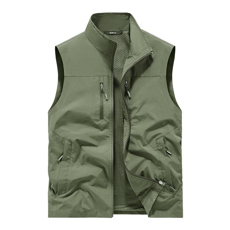 Casual Vest Men'S Loose Vest Outdoor Zipper MultiPocket Jacket Spring And Autumn Vest Large Size Sports 8871