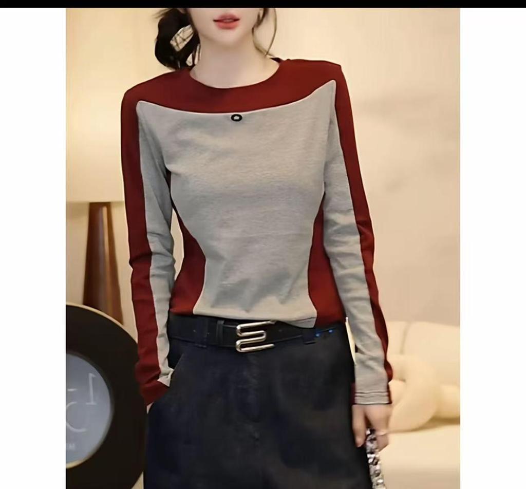 Женская футболка с длинным рукавом в стиле колор-блок, приталенного кроя, Осень/Зима 2025