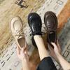 Genuine Leather Loafers Flat Shoes Slip-on Versatile Soft Sole British Style Lace-up Small Leather Shoes for Women