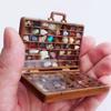 Wooden Gemstone Display Case Suitcase Shape Crystal Stone Mini Collection Box Portable Multi-Grid Organizer Box for Crystal Stones Small Collectibles
