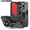KEYSION Shockproof Armor Case for iPhone 15 Pro Max 15 Ultra Soft Silicone+PC Ring Stand Phone Cover for iPhone 14 13 12 11 Pro