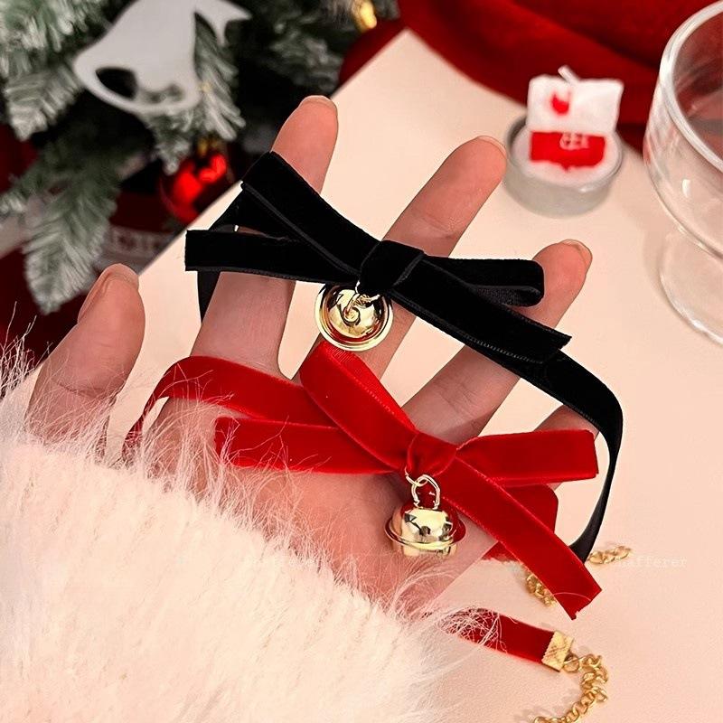 Рождественское ожерелье-колокольчик Женский осенне-зимний чокер Красный бархатный бант на шею Цепочка-воротник Чистое желание Ветер Ключичная цепочка