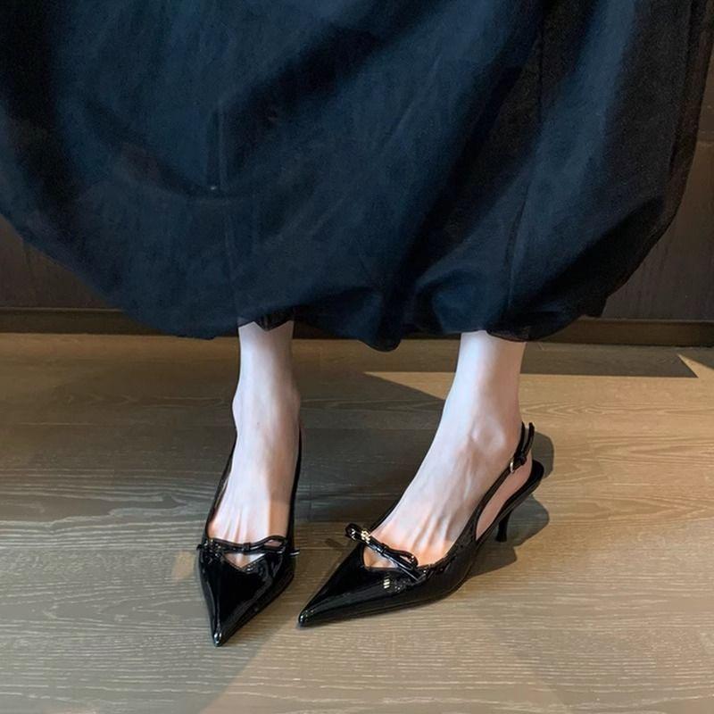 New Temperament Versatile Bag Head Empty Sandals 2025 Spring and Summer Medium Heel Pointed Head Stiletto High Heels Single Shoes