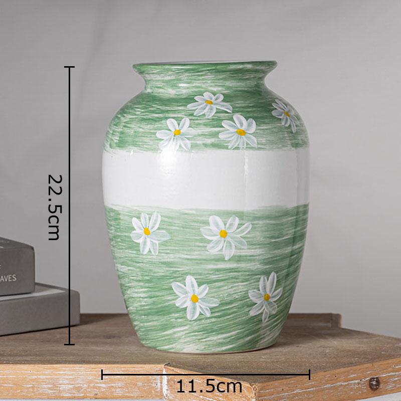 White Flower Painted Ceramic Vase Potted Plant Table Decoration Ornament Flower Arrangement Floral Vases Room Aesthetic Decor