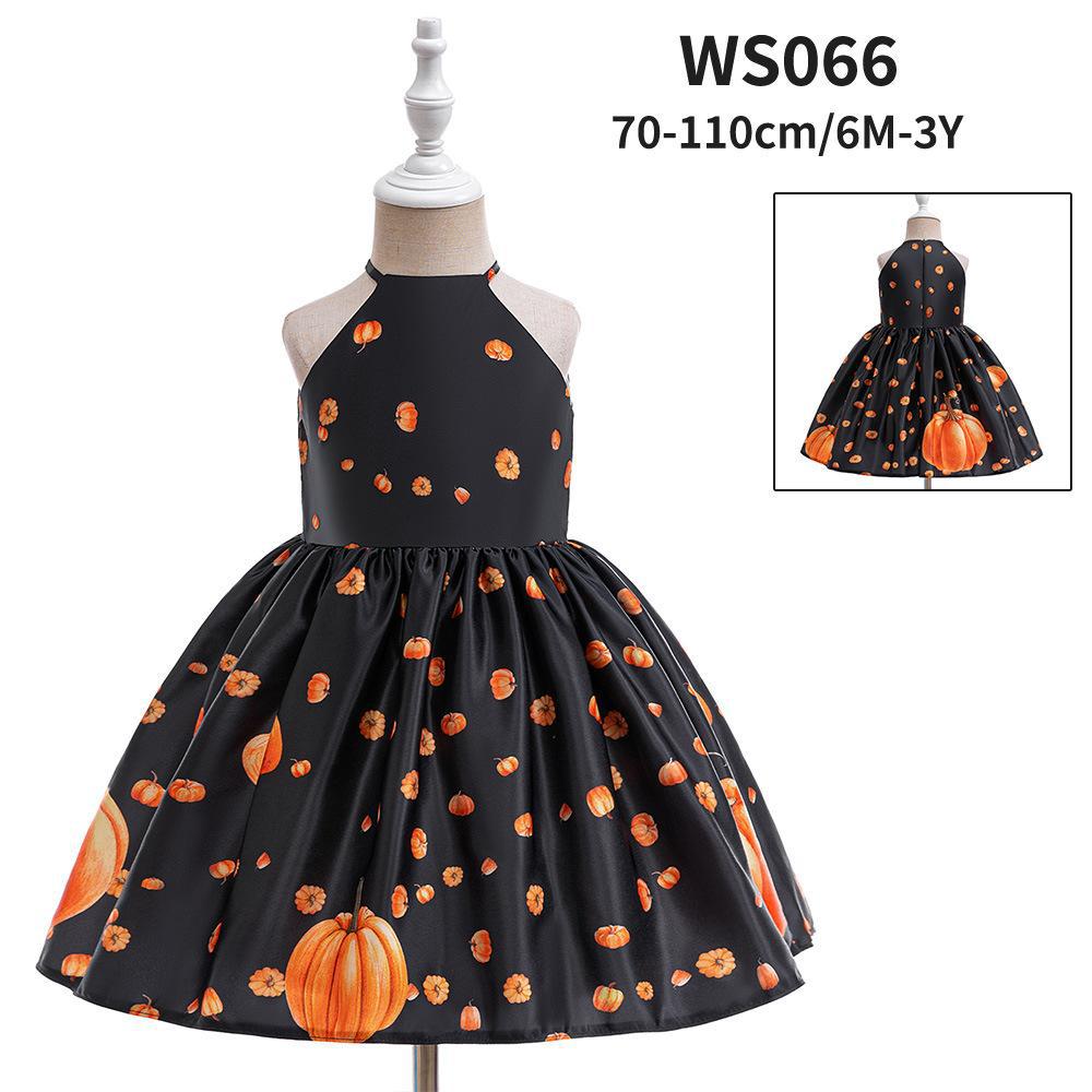 Kids Satin Printed Princess Dress Collection, Halloween Girls Role Play Formal Gown
