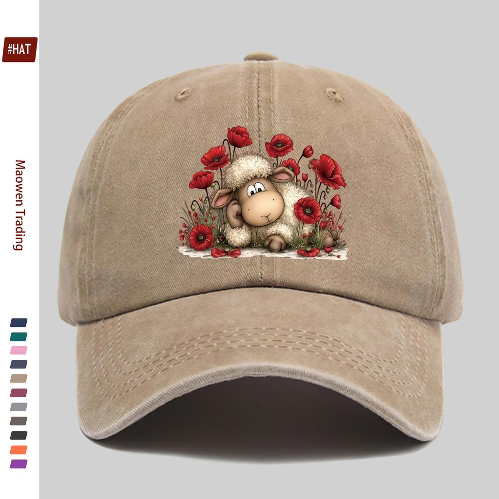 pc Sheep Print Baseball Cap with Floral Design Golf Hat Comfortable Lightweight Papa Hat Adjustable Strap Truck Driver Sun Hat