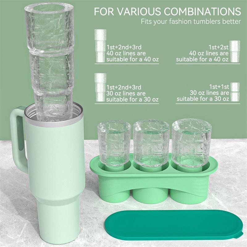 3 Cavity Ice Tray For Stanley Cup Tumbler Cup Silicone Ice Mold with Lid Summer Ice Maker Cylinder-Shape Reusable
