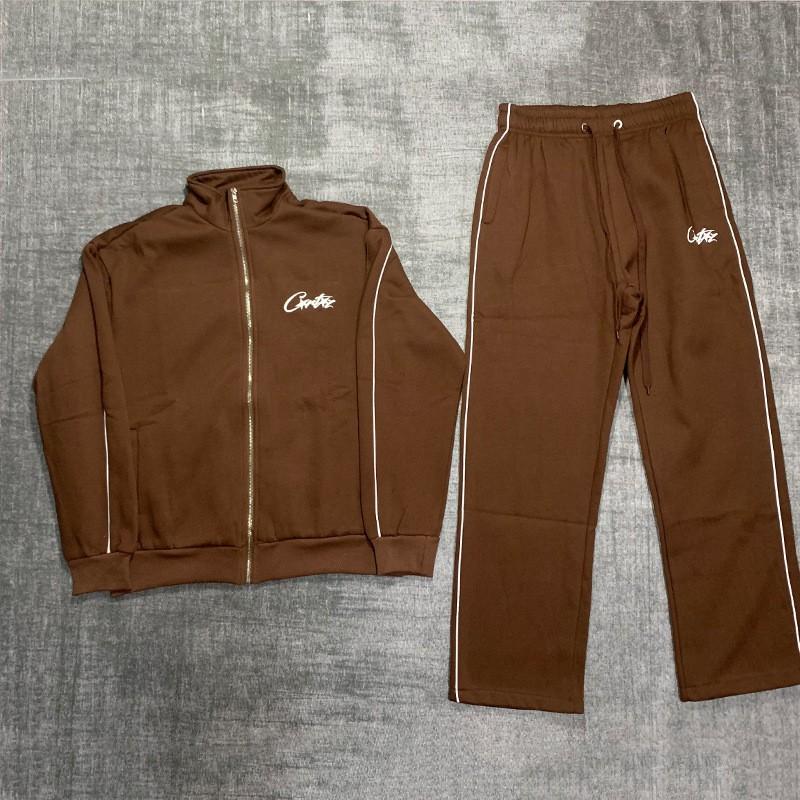Corteiz Printed Stand Collar Zip-Up Tracksuit Mens Casual Fleece Sportwear Youth Streetwear