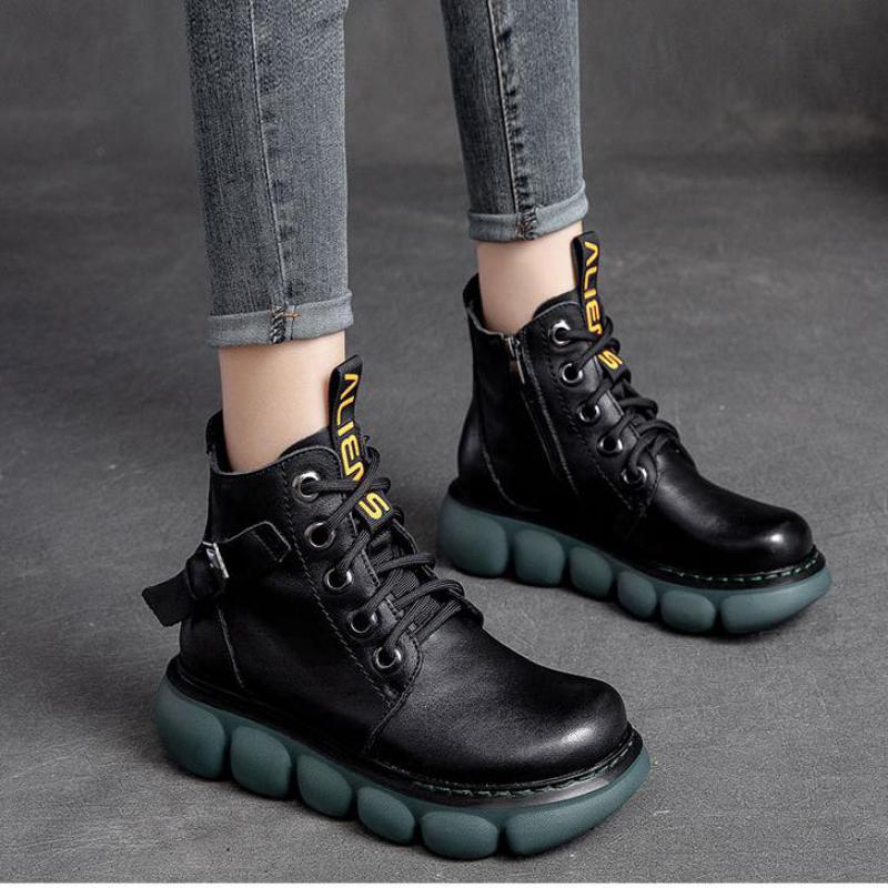 Johnature Обувь Женские ботинки Ретро Натуральная кожа Осень Зима Молния Круглый носок Лаконичные ботильоны ручной работы для отдыха