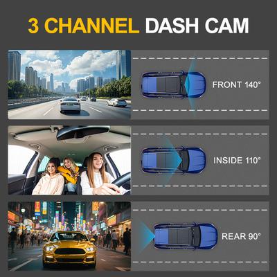 Видеорегистратор DashCam 3-канальный Автомобильный DVR 2-дюймовый IPS Fhd 1080P Автоматический Видеорегистратор Циклическая запись Ночное видение Регистратор Черный ящик