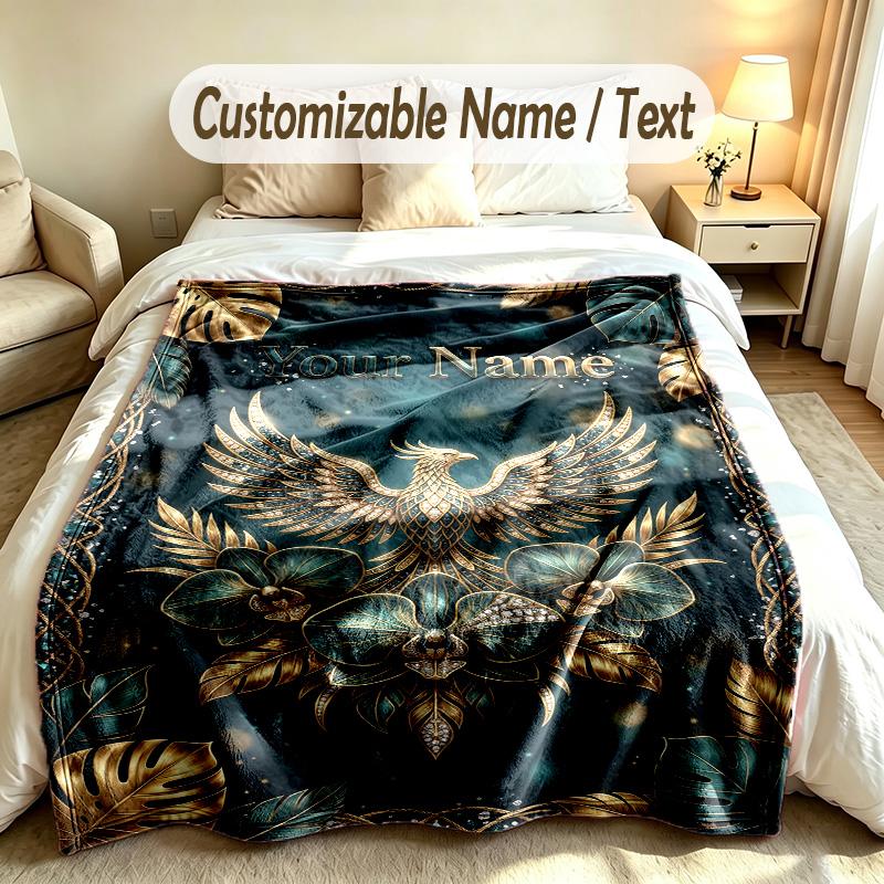 Dragon Phoenix Theme Soft Blanket Personalized Custom Name Text Print Warm Blanket Home Sofa Bedroom Decor