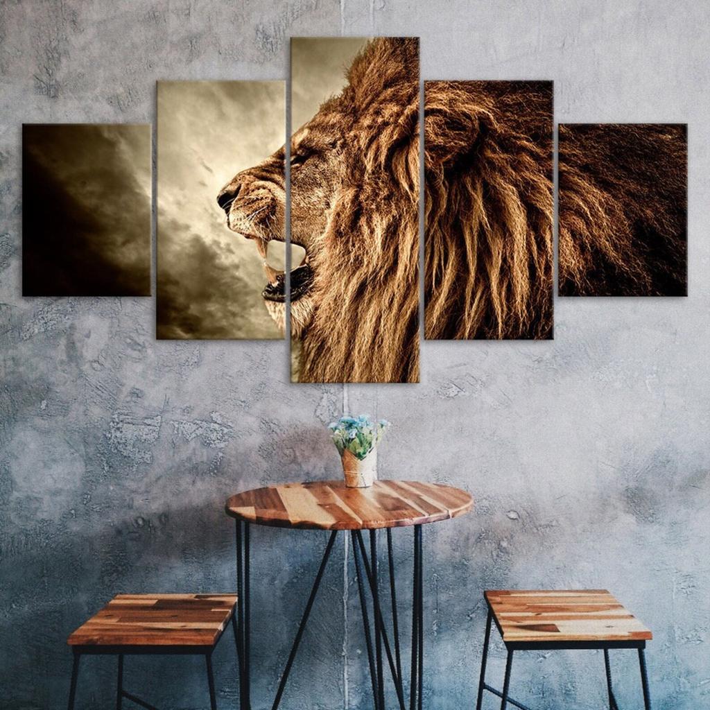 Lion Roaring Wildlife Animal 5 Piece Five Panel Wall Canvas Print Modern Art Poster Home Decor Gift For Him For Her