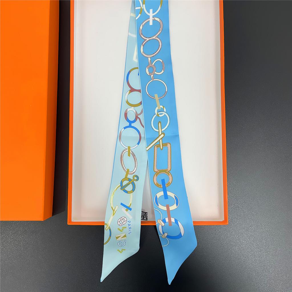 2024 Бренд Дизайн Клетчатый Шелковый Шарф Роскошный Шарф Женский Фуляр Узкая Сумка Шарфы Шейный Платок Для Женщин Модная Повязка На Голову Для Волос