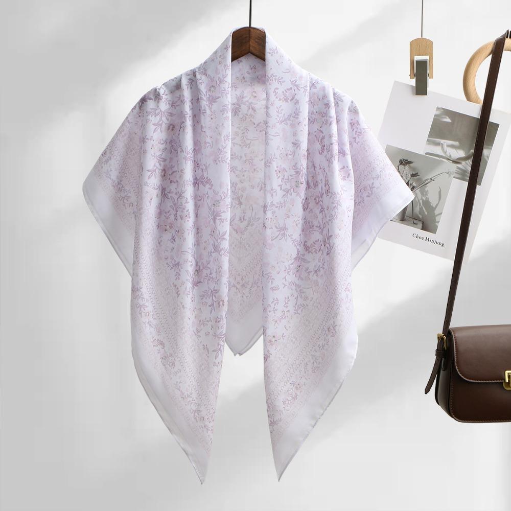 110cm Size Voile Scarf Square Shape Muslim Women Hijabs Fashion Floral Printed Scarf Cultural Wear