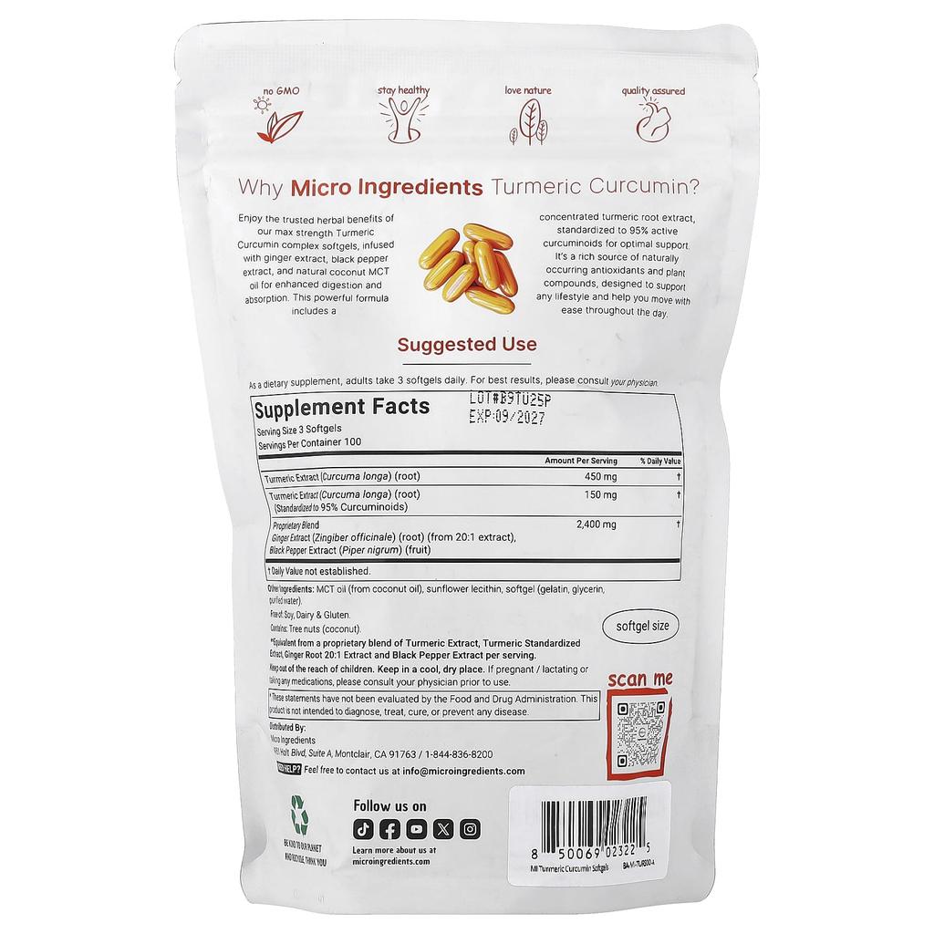 Micro Ingredients, Turmeric Curcumin, 300 Softgels