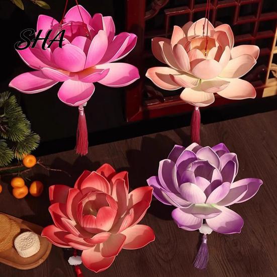 Outdoor Celebration Lighting DIY Lotus Lantern Craft Kit, Handmade Flower Paper with LED Creative Material Set Light, Vintage Decorative for