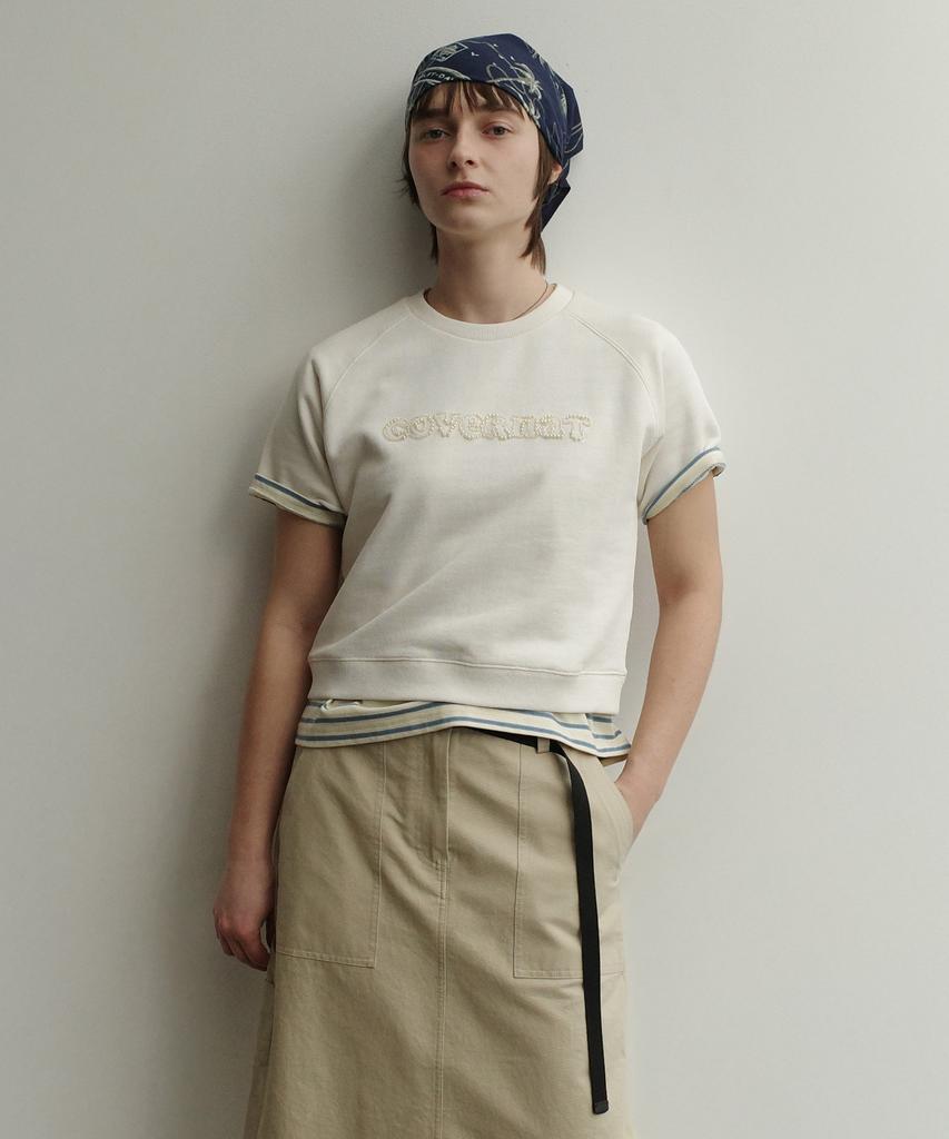 COVERNAT WOMAN Crop Pearl Copper Logo Half Sweatshirt Ivory