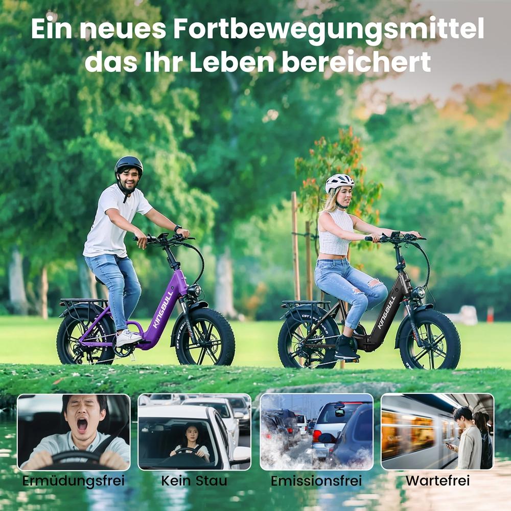 Electric Bicycle Foldable Kingbll Literide 500W Motor 20" Fat Tire City Electric Bike 48V 13.5Ah LCD Display 7 Speed Dual Disc Brakes Max Load 150Kg
