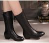Модные резиновые сапоги для женщин, черные, из искусственной кожи 2024, женская обувь, сапоги до середины голени, нескользящий дизайн, весна-зима 2024, новинка