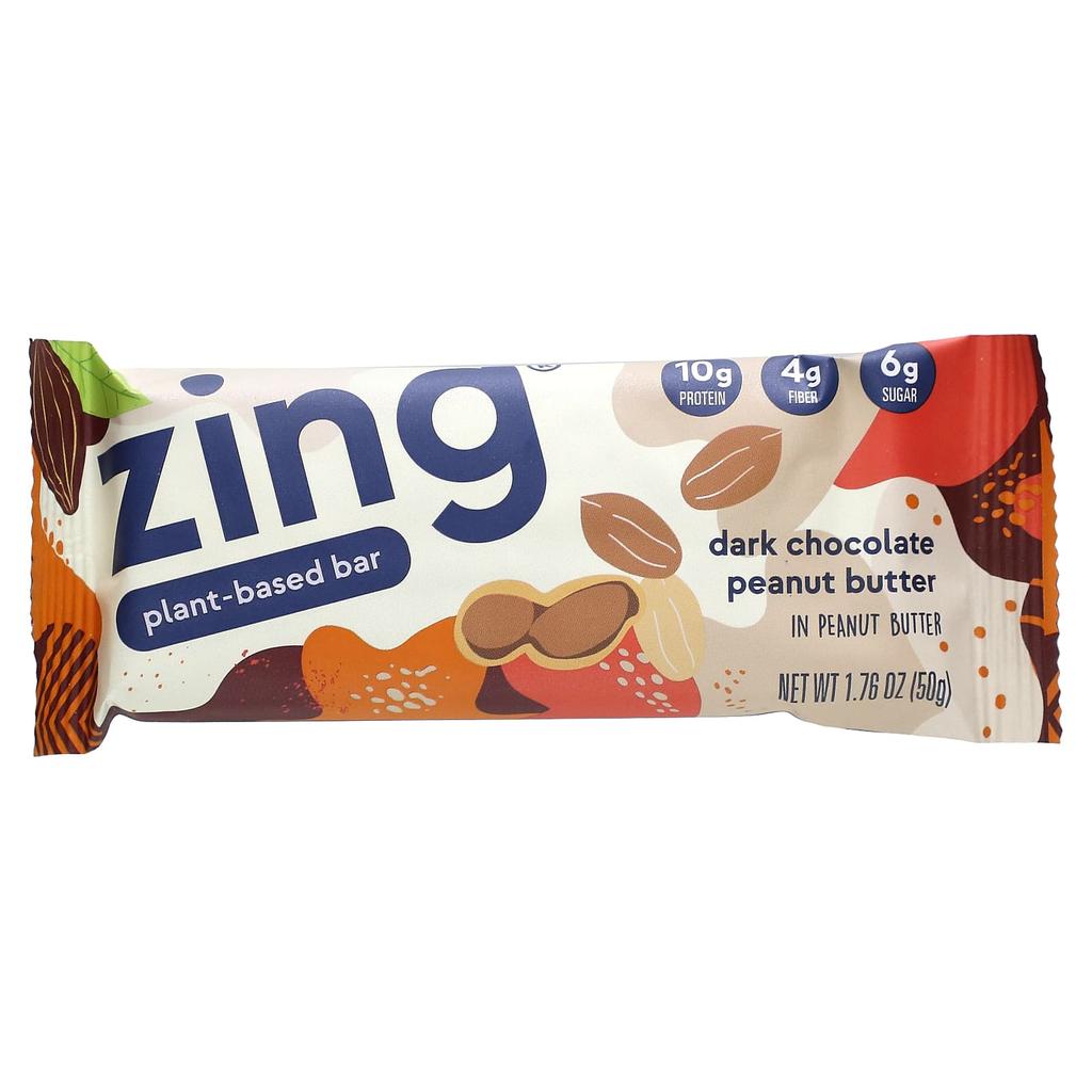 Zing Bars Vegan Bars, Dark Chocolate Peanut Butter, Pickled Peanut Butter Flavor, 12 Bars, 1.76 Oz (50 G) Each