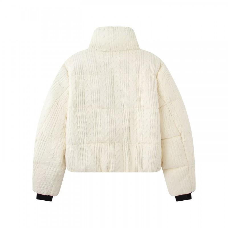 Womens Winter Knit Stand Collar Puffer Coat With Cable Detail Thick Warm Outerwear Street Style