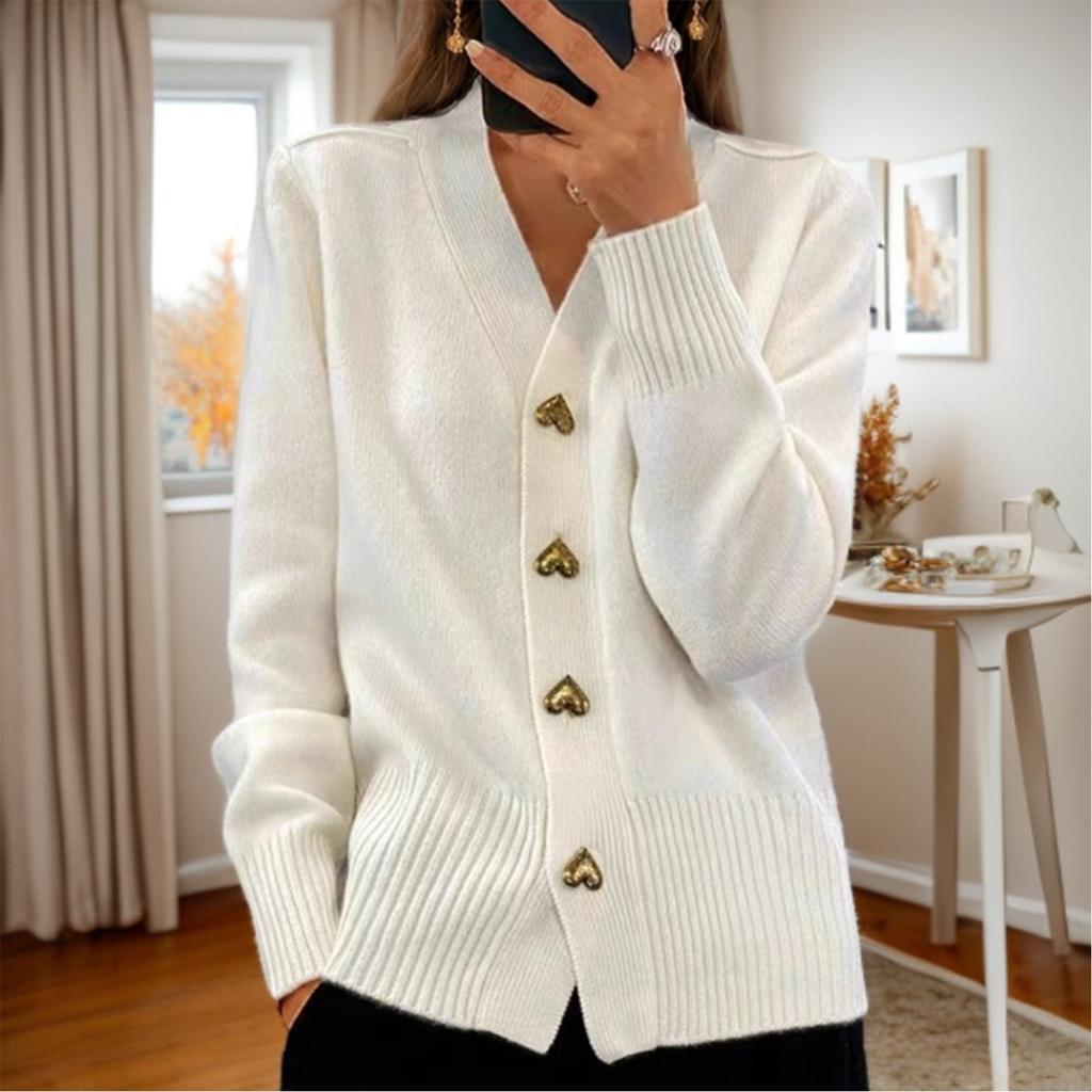 Women's Fashion Solid Color Long Sleeve V-Neck Knit Cardigan Button Sweater Jacket