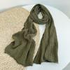 Ретро Старая Текстура Плиссированный Однотонный Льняной Шарф Тонкий и Узкий Шелковый Шарф Удлиненный Шарф для Защиты Шеи Осенне-Зимний Теплый