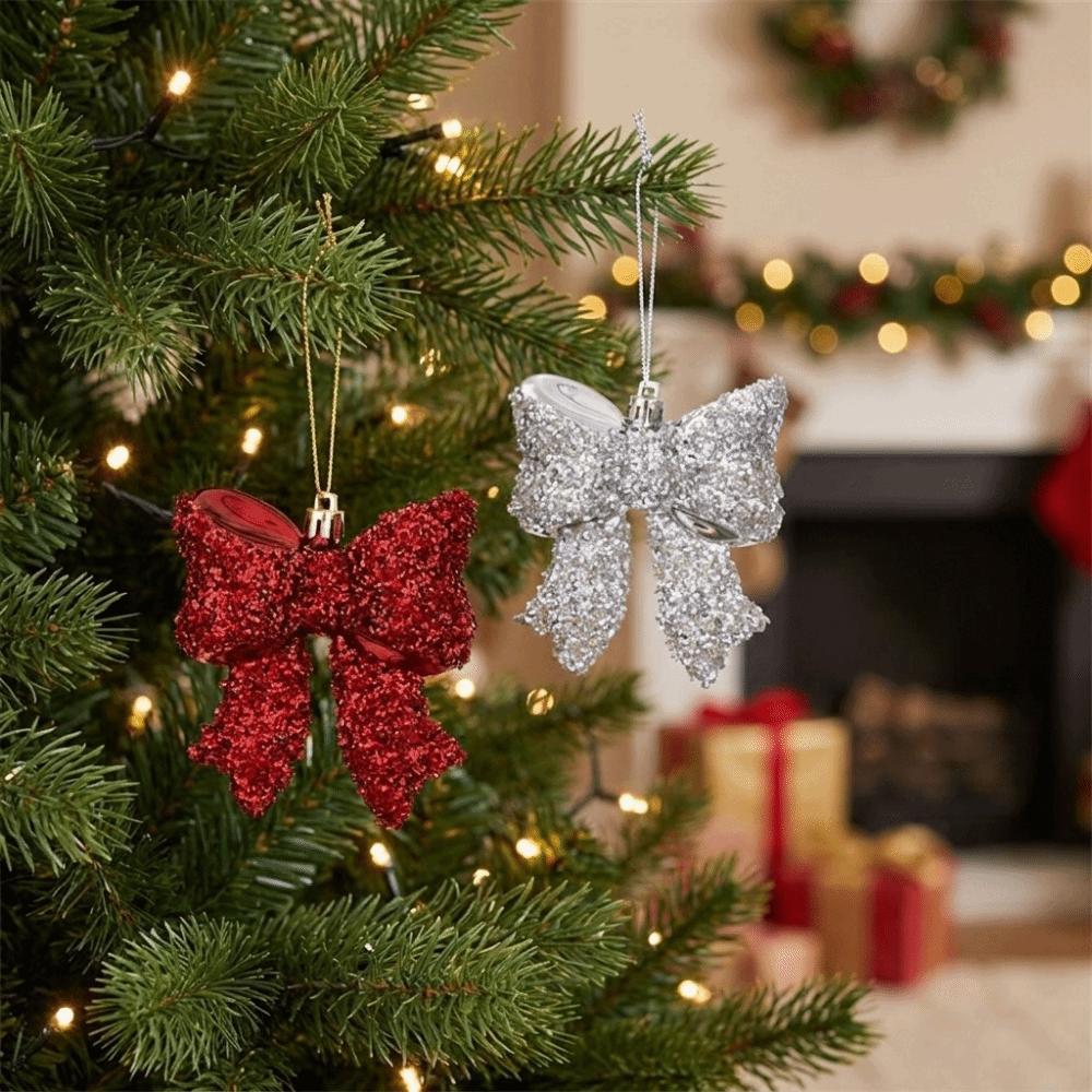 Electroplated Christmas Bow Hanging Ornament Xmas Bow Decoration Festive Hanging Decor